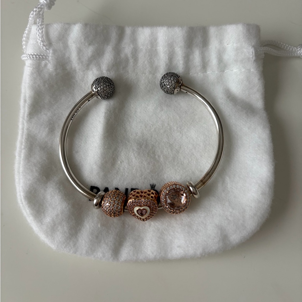 Pandora Silver and Rose Gold Heart Bracelet